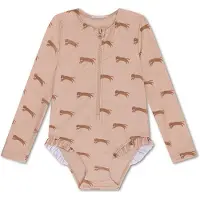 Swim Essentials UV badpak met all over print lichtroze/bruin UV zwempak Meisjes Polyester Ronde hals - maat 122/128
