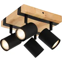 QAZQA Smart plafondspot zwart met hout 4-lichts draai- en kantelbaar incl. Wifi GU10 50mm - Jeana