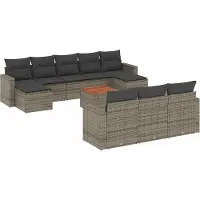 vidaXL 11-delige Loungeset met kussens poly rattan grijs