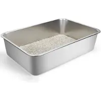Nobleza RVS Kattenbak XXL - Kattentoilet Roestvrijstaal - Grote Kattenbak van RVS - Open Kattenbak - 60x40x15cm
