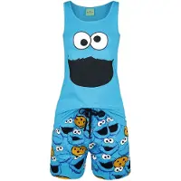 Sesame Street Pyjama - Krümelmonster - Face - S tot 3XL - voor Vrouwen - blauw - Maat S