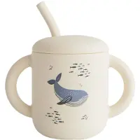 Mushie - Silicone Training Cup with Straw - Whales - 175 ml (6 fl oz)