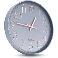 Joeji's Kitchen Joejis 30cm wandklok zonder tikken, stille wandklok zonder tikken door Sweep-mechanisme - Modern kwartsontwerp Decoratieve badkamer woonkamer gang - Grijs en roségoud