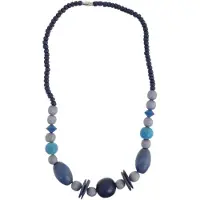 Behave – Ketting – Hout – Blauwe Grijze Kralen – 48 cm – Nikkelvrij