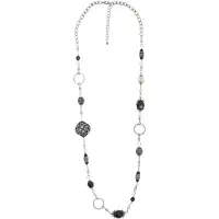 Behave – Ketting vintage antiek zilverkleur – 94 cm met zwarte kralen