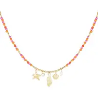 Yehwang Ketting schelp summer bead- Goudkleur-Roze & Oranje