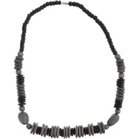 Behave – Ketting – Hout – Zwart Grijs Schijfkralen – 48 cm – Handgemaakt