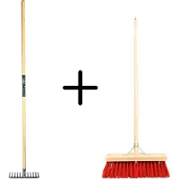 Synx Store Synx Tools Tuinhark 12 Tanden verzinkt + Nylon Straatbezem 40 cm - Kunststof haren - Bodembewerkers - Onkruidverwijderaar – Schrobborstels – Hark met steel 150 cm – Buitenbezem met steel 150 cm