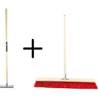 Synx Store Synx Tools Tuinhark 8 Tanden verzinkt + Nylon Stal Straatbezem 80 cm – Kunststof haren - Bodembewerkers - Onkruidverwijderaar – Schrobborstels – Hark met steel 150 cm – Buitenbezem met steel 150 cm