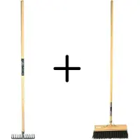 Synx Store Synx Tools Tuinhark 12 Tanden verzinkt + Nylon Straatbezem Zwart 40 cm – Kunststof haren - Bodembewerkers - Onkruidverwijderaar – Schrobborstels – Hark met steel 150 cm – Buitenbezem met steel 150 cm