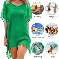 Karma Chiffon Strandkleding Vrouwen Strand Bikini Cover Up Kwastje Strand Jurk V-hals Badmode Zomer Casual Badpak