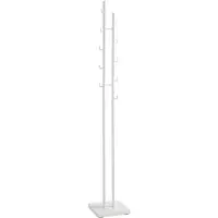 Haku kapstok, 8 haken, elk met een draagvermogen van 5 kg, bodemplaat, B 290 x D 290 x H 1760 mm, staal-/metaalbuis met poedercoating, wit