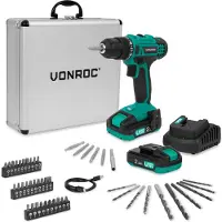 Vonroc Accuboormachine 20V | Incl. 2x 2.0Ah accu, snellader en 46 accessoires in luxe koffer