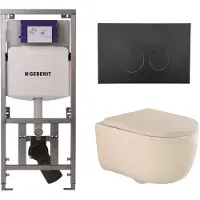 Geberit QeramiQ Dely Swirl Toiletset - 36.3x51.7cm - UP320 inbouwreservoir - met Burda frame - 35mm zitting - mat zwarte bedieningsplaat - ronde knoppen - mat beige