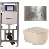Geberit QeramiQ Dely Swirl Toiletset - 36.3x51.7cm - UP320 inbouwreservoir - met Burda frame - 35mm zitting - steel bedieningsplaat - ronde knoppen - mat beige 0701131/SW706194/SW1000771/SW1026259