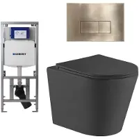 Geberit QeramiQ Dely Toiletset - 36.3x51.7cm - diepspoel - rimless - UP320 inbouwreservoir - met Burda frame - softclose toiletzitting - bedieningsplaat - rechtehoekige knoppen - mat zwart