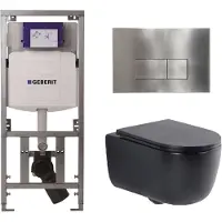 Geberit QeramiQ Dely Swirl Toiletset - 36.3x51.7cm - UP320 inbouwreservoir - met Burda frame - slim zitting - steel bedieningsplaat - rechthoekige knoppen - mat zwart