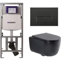 Geberit QeramiQ Dely Swirl Toiletset - 36.3x51.7cm - UP320 inbouwreservoir - met Burda frame - slim zitting - mat zwarte bedieningsplaat - rechthoekige knoppen - mat zwart