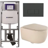 Geberit QeramiQ Dely Swirl Toiletset - 36.3x51.7cm - UP320 inbouwreservoir - met Burda frame - slimzitting - bedieningsplaat antraciet mat - rechthoekige knoppen - mat beige