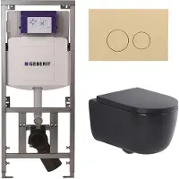 Geberit QeramiQ Dely Swirl Toiletset - 36.3x51.7cm - UP320 inbouwreservoir - met Burda frame - 35mm zitting - bedieningsplaat beige - ronde knoppen - mat zwart 0701131/SW1102365/SW1000769/SW1026258