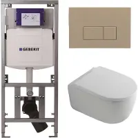 Geberit QeramiQ Dely Swirl Toiletset - 36.3x51.7cm - UP320 inbouwreservoir - met Burda frame - 35mm zitting - bedieningsplaat taupe - rechthoekige knoppen - mat wit