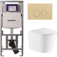 Geberit QeramiQ Dely Toiletset - 36.3x51.7cm - diepspoel - rimless - UP320 inbouwreservoir - met Burda frame - softclose toiletzitting - bedieningsplaat beige - ronde knoppen - glans wit