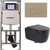 Geberit QeramiQ Dely Swirl Toiletset - 36.3x51.7cm - UP320 inbouwreservoir - met Burda frame - 35mm zitting - bedieningsplaat taupe - ronde knoppen - mat zwart 0701131/SW1102378/SW1000769/SW1026258