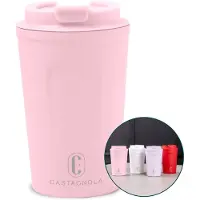 Castagnola Thermosbeker - Koffiebeker To Go - Travel Mug voor Koffie en Thee - Theebeker - 380 ML - RVS - Roze