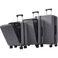 Merax 3-delige kofferset - Innovatief front-openingsdesign + opvouwbare drinkhouders, ABS-materiaal, TSA-slot, 360° wielen, geschikt voor M (20"), L (24"), XL (28") reiskoffers