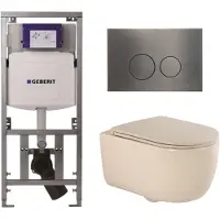 Geberit QeramiQ Dely Swirl Toiletset - 36.3x51.7cm - UP320 inbouwreservoir - met Burda frame - slim zitting - gunmetal bedieningsplaat - ronde knoppen - mat beige 0701131/SW706198/SW1000770/SW1026259