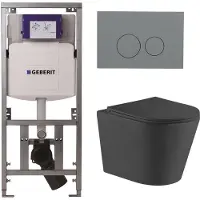 Geberit QeramiQ Dely Toiletset - 36.3x51.7cm - diepspoel - rimless - UP320 inbouwreservoir - met Burda frame - softclose toiletzitting - bedieningsplaat licht grijs - ronde knoppen - mat zwart