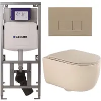 Geberit QeramiQ Dely Swirl Toiletset - 36.3x51.7cm - UP320 inbouwreservoir - met Burda frame - slimzitting - bedieningsplaat taupe - rechthoekige knoppen - mat beige