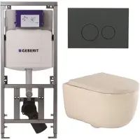 Geberit QeramiQ Dely Swirl Toiletset - 36.3x51.7cm - UP320 inbouwreservoir - met Burda frame - 35mm zitting - bedieningsplaat mat antraciet - ronde knoppen - mat beige