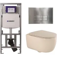 Geberit QeramiQ Dely Swirl Toiletset - 36.3x51.7cm - Geberit UP320 Burda inbouwreservoir - slim zitting - steel bedieningsplaat - rechthoekige knoppen - beige 0701131/SW706195/SW1000770/SW1026259