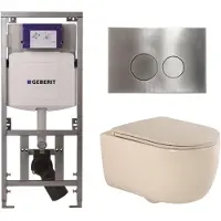 Geberit QeramiQ Dely Swirl Toiletset - 36.3x51.7cm - UP320 inbouwreservoir - met Burda frame - slim zitting - steel bedieningsplaat - ronde knoppen - mat beige 0701131/SW706194/SW1000770/SW1026259