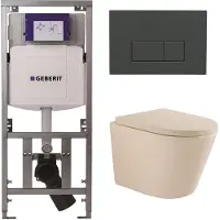Geberit QeramiQ Dely Swirl Toiletset - 36.3x51.7cm - UP320 inbouwreservoir - met Burda frame - 35mm zitting - bedieningsplaat antraciet mat - rechthoekige knoppen - mat beige