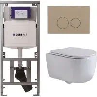Geberit QeramiQ Dely Swirl Toiletset - 36.3x51.7cm - UP320 inbouwreservoir - met Burda frame - slim zitting - bedieningsplaat taupe - ronde knoppen - glans wit 0701131/SW1102378/SW1159504/SW1026256