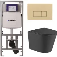 Geberit QeramiQ Dely Toiletset - 36.3x51.7cm - diepspoel - rimless - UP320 inbouwreservoir - met Burda frame - softclose toiletzitting - bedieningsplaat beige - rechtehoekige knoppen - mat zwart