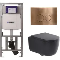 Geberit QeramiQ Dely Swirl Toiletset - 36.3x51.7cm - UP320 inbouwreservoir - met Burda frame - 35mm zitting - koperen bedieningsplaat - ronde knoppen - mat zwart 0701131/SW706196/SW1000769/SW106258