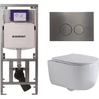 Geberit QeramiQ Dely Swirl Toiletset - 36.3x51.7cm - UP320 inbouwreservoir - met Burda frame - slim zitting - gunmetal bedieningsplaat - ronde knoppen - glans wit 0701131/SW706198/SW1000766/SW1026256