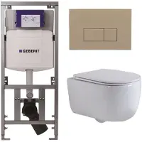 Geberit QeramiQ Dely Swirl Toiletset - 36.3x51.7cm - UP320 inbouwreservoir - met Burda frame - slimzitting - bedieningsplaat taupe - rechthoekige knoppen - glans wit
