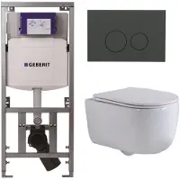 Geberit QeramiQ Dely Swirl Toiletset - 36.3x51.7cm - UP320 inbouwreservoir - met Burda frame - slim zitting - bedieningsplaat mat antraciet - ronde knoppen - mat wit