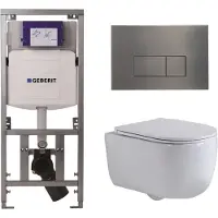 Geberit QeramiQ Dely Swirl Toiletset - 36.3x51.7cm - diepspoel - rimless - UP320 inbouwreservoir - met Burda frame - slim zitting - gunmetal bedieningsplaat - rechtehoekige knoppen - wit mat