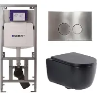 Geberit QeramiQ Dely Swirl Toiletset - 36.3x51.7cm - UP320 inbouwreservoir - met Burda frame - slim zitting - steel bedieningsplaat - ronde knoppen - mat zwart 0701131/SW706194/SW1000768/SW1026258
