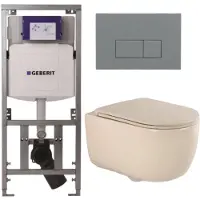 Geberit QeramiQ Dely Swirl Toiletset - 36.3x51.7cm - UP320 inbouwreservoir - met Burda frame - slimzitting - bedieningsplaat licht grijs - rechthoekige knoppen - beige