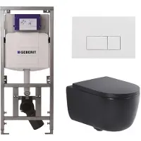 Geberit QeramiQ Dely Swirl Toiletset - 36.3x51.7cm - UP320 inbouwreservoir - met Burda frame - 35mm zitting - glans witte bedieningsplaat - rechthoekige knoppen - mat zwart