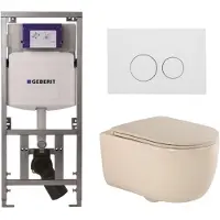 Geberit QeramiQ Dely Swirl Toiletset - 36.3x51.7cm - UP320 inbouwreservoir - met Burda frame - slim zitting - mat witte metalen bedieningsplaat - ronde knoppen - beige