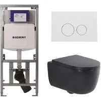 Geberit QeramiQ Dely Swirl Toiletset - 36.3x51.7cm - UP320 inbouwreservoir - met Burda frame - 35mm zitting - glans witte bedieningsplaat - ronde knoppen - mat zwart