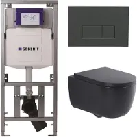 Geberit QeramiQ Dely Swirl Toiletset - 36.3x51.7cm - UP320 inbouwreservoir - met Burda frame - 35mm zitting - bedieningsplaat antraciet mat - rechthoekige knoppen - mat zwart