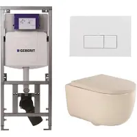Geberit QeramiQ Dely Swirl Toiletset - 36.3x51.7cm - UP320 inbouwreservoir - met Burda frame - 35 mm zitting - glans witte bedieningsplaat - rechthoekige knoppen - beige